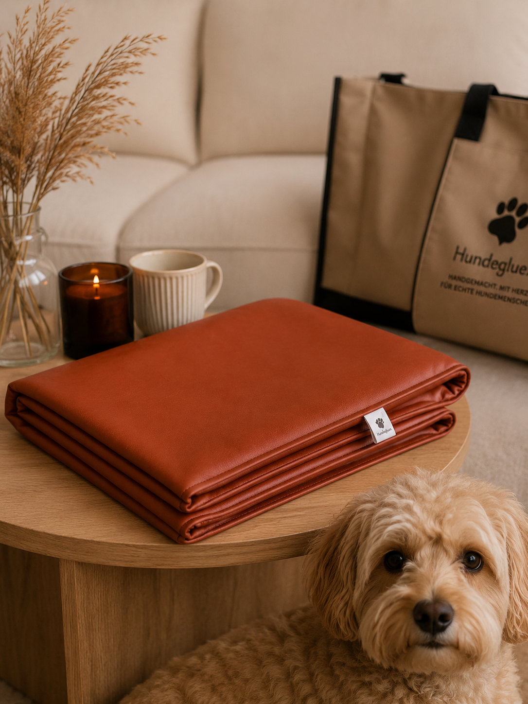 Kunstleder-Hundedecke „Oscar“ – Cognac