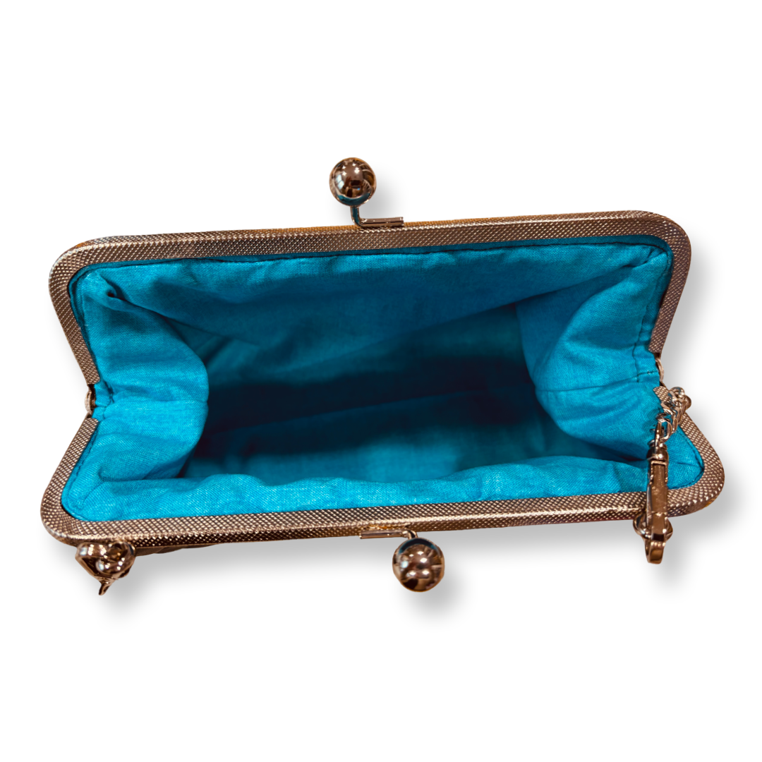 QUILTED ELEGANCE: Gesteppte Bügeltasche in Dunkelblau mit Türkis | Vintage-Abendtasche