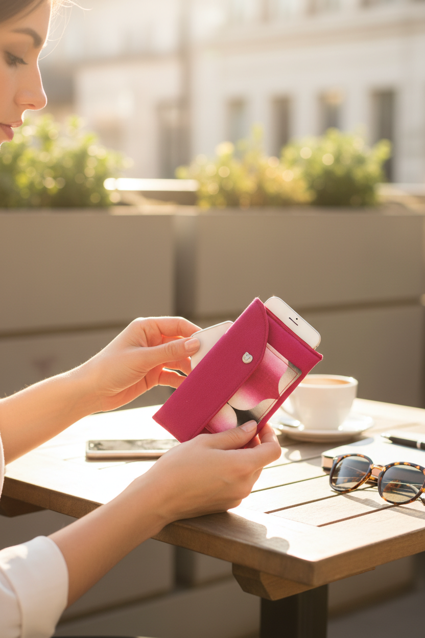 Handy Hülle pink Retro - Premium Im Einsatz