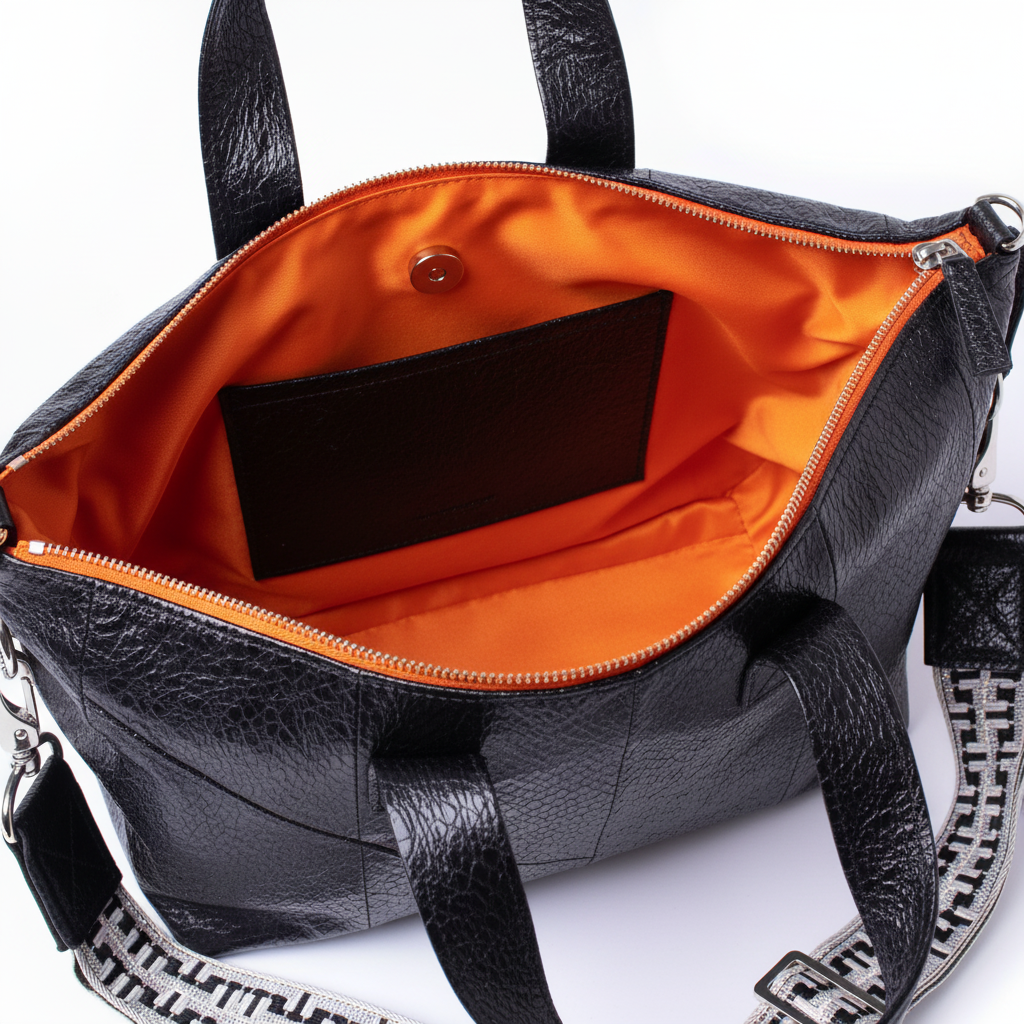 Lachsleder Damenhandtasche Black - Korrigierte Details