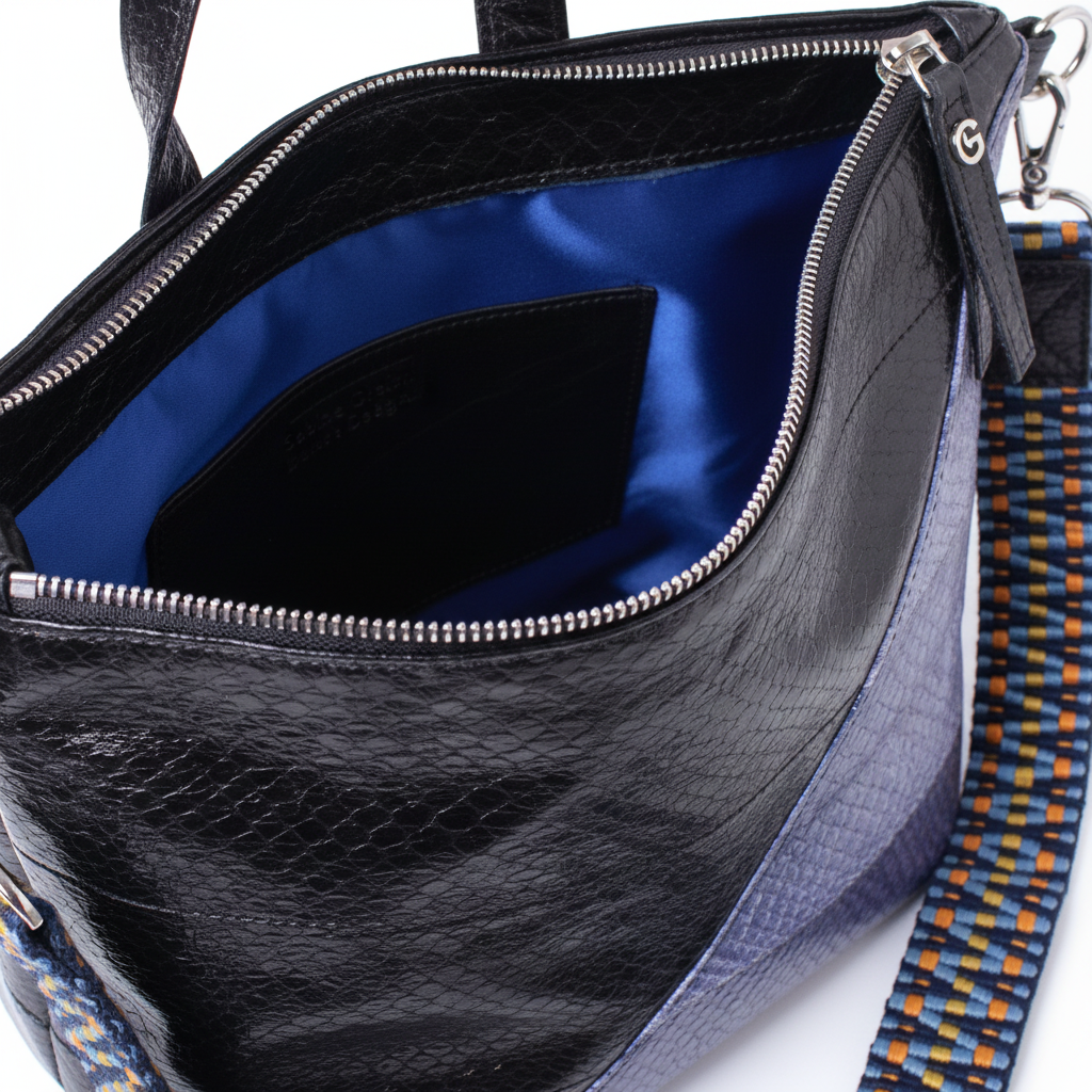 Lachsleder Damenhandtasche Blue - Premium Details