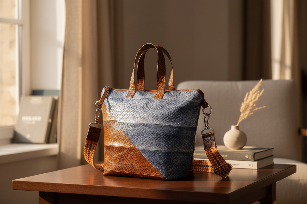 Lachsleder Damenhandtasche Brown Blue - Premium Lifestyle
