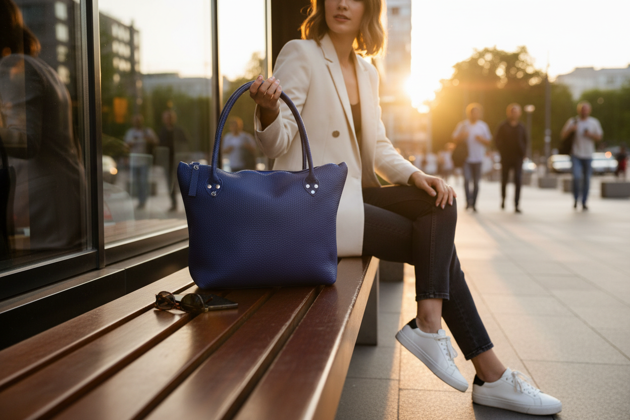 Leder Henkeltasche Royalblue - Premium Lifestyle