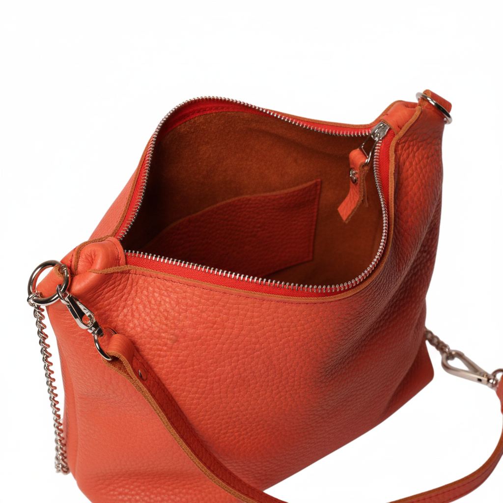 Leder Ketten Henkeltasche Orange - Korrigierte Details
