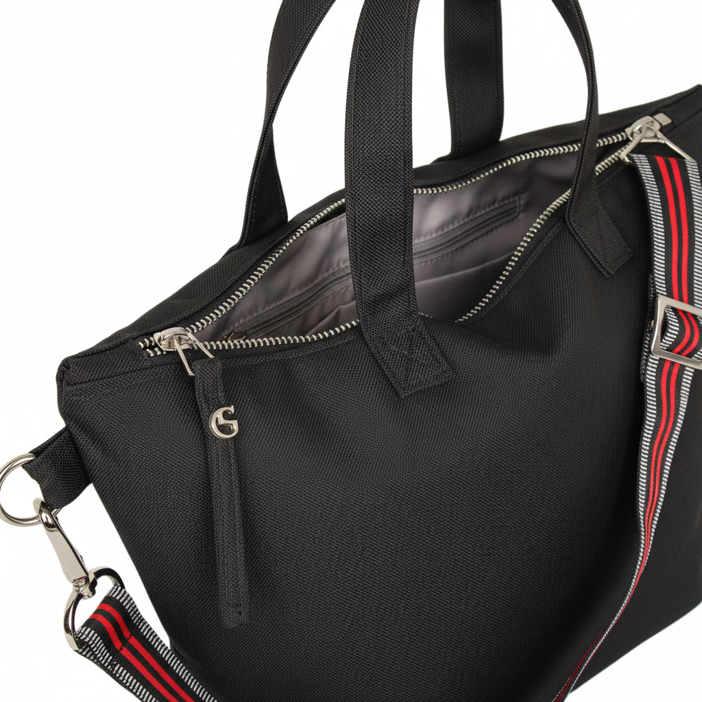 Nylon Henkeltasche Black - Premium Details
