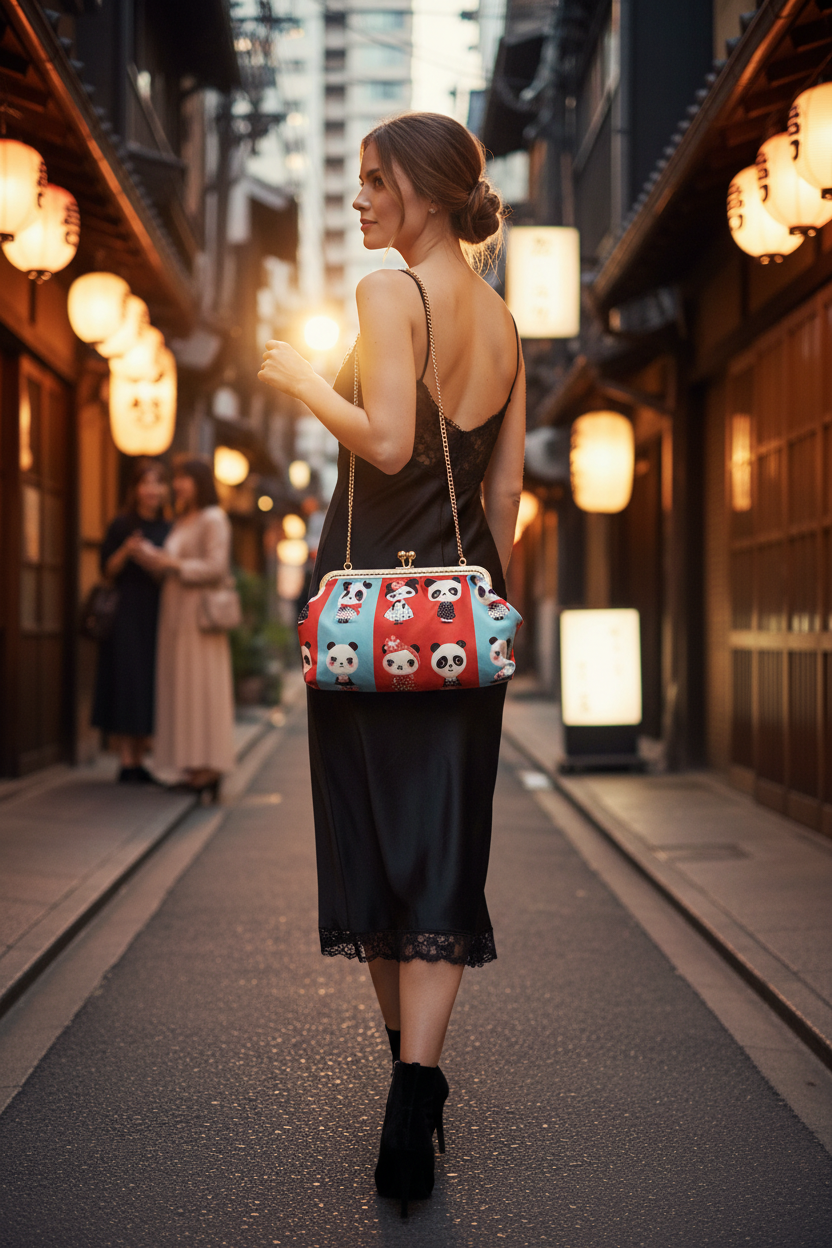 Retro Bügeltasche Panda Japan - Im Einsatz