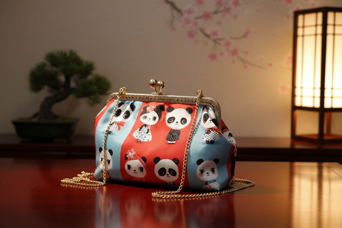 Bügeltasche „Panda“ im Japan-Style mit goldenem Bügel und goldener Kette
